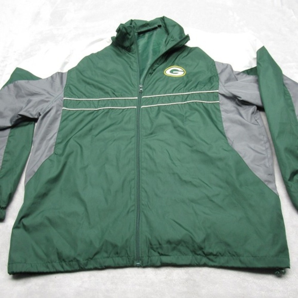 Green Bay Packers Jacket Mens Large Green Dunbrooke Colorblock‎ Pockets Full Zip